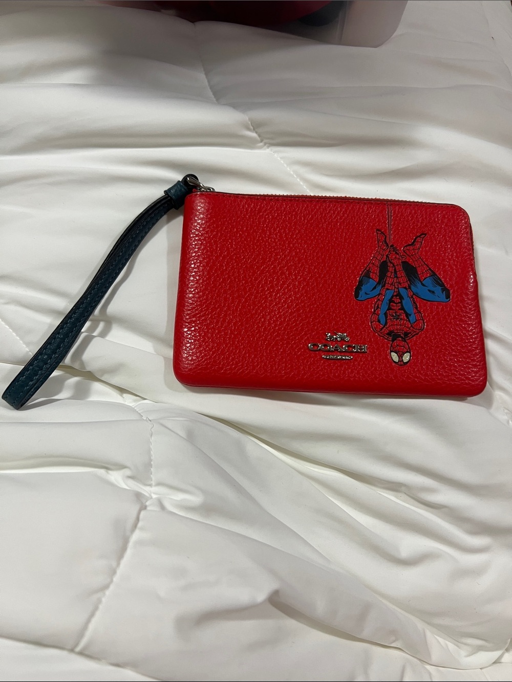 Coach Limited Edition Red Leather Spider-Man Wristlet with Black Strap
